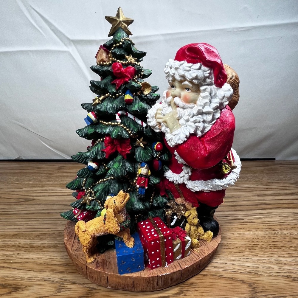 Vintage Style Santa Figurine Christmas Tree Dog Teddy Bear Resin Holiday Decor